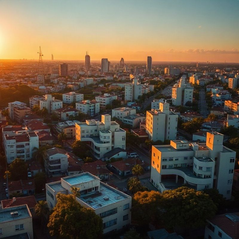 Vista aérea de bairros de Porto Alegre ao entardecer